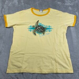 Vintage Big Island Hawaii Ringer Shirt XL Yellow Sea Turtle‎ Graphic Made In USA